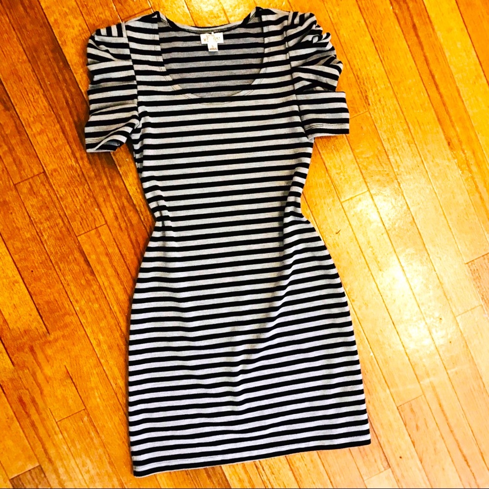 Mini black and gray stripe dress